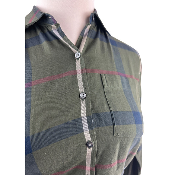 Barbour Oxer Check Shirt Olive Rosewater Tartan Button Up Women's US Size 6 - Picture 4 of 13